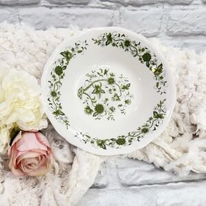 Vtg Hankook Fancy Serving Bowl Green Flowers Ivory Scallop Leaves Floral 9" Nice